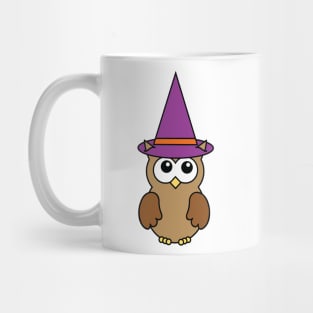 Cute Owl Dressed as a Witch with Purple and Orange Hat Mug